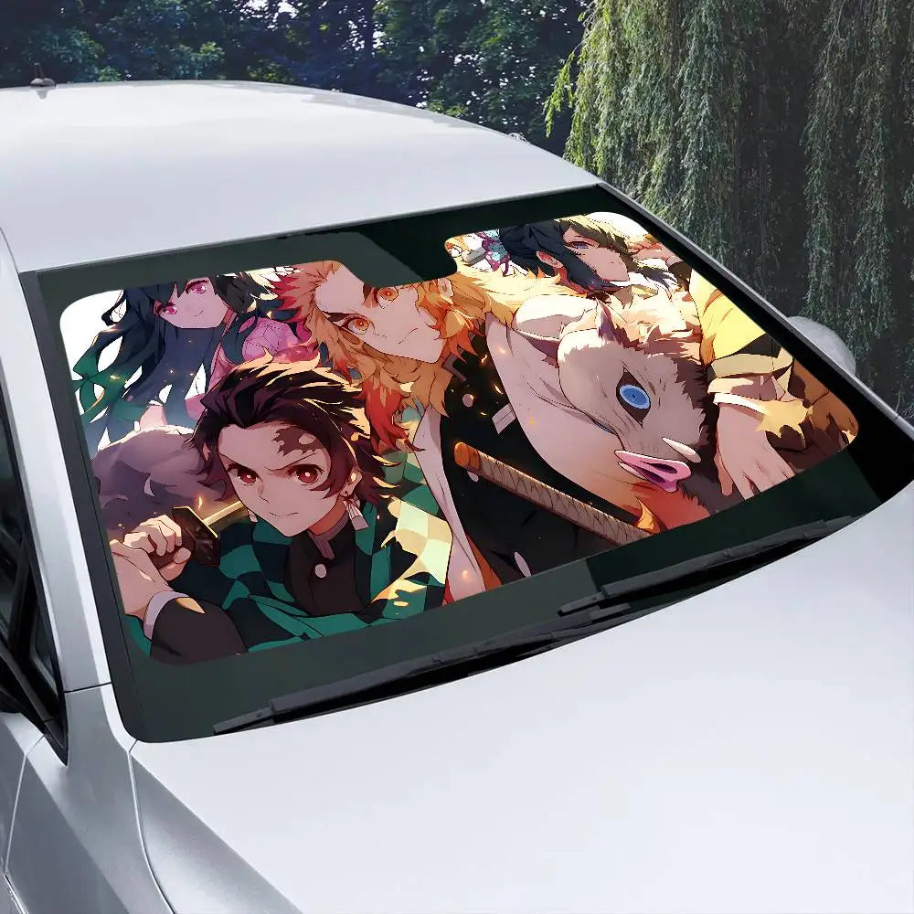 Demon Slayer Windshield Sunshade Anime Cute Car Front Windshield 70x130cm Sun Visor Heat Reflector