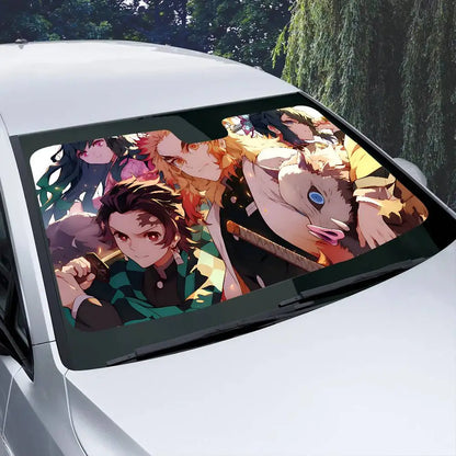 Demon Slayer Windshield Sunshade Anime Cute Car Front Windshield 70x130cm Sun Visor Heat Reflector