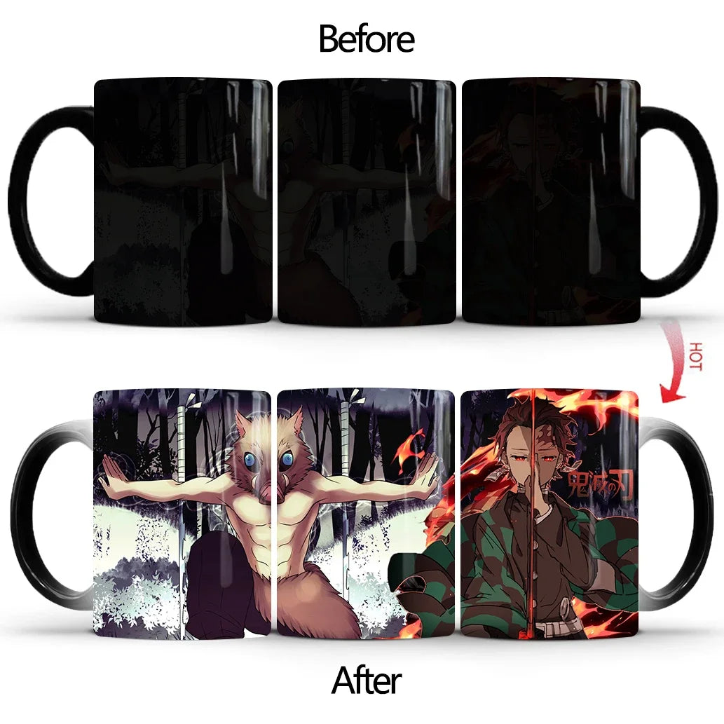 Demon Slayer Discoloration Mug Kimetsu No Yaiba Color Changing Cup Anime Ceramic Coffee Cup Heat Sensitive Milk Tea Mugs Novelty