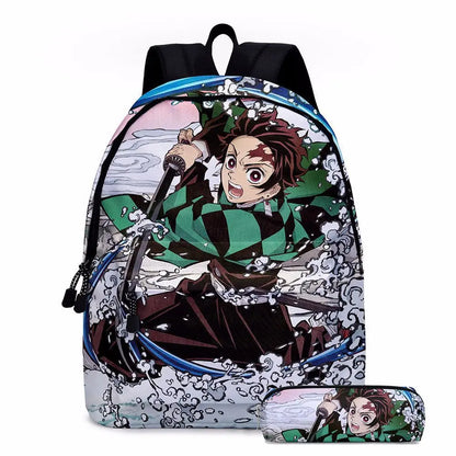 Anime Demon Slayer Series Tanjirou Nezuko Zenitsu Kochou Shinobu Backpack School Bag School Bag Student Pen Case Set Cute Gift