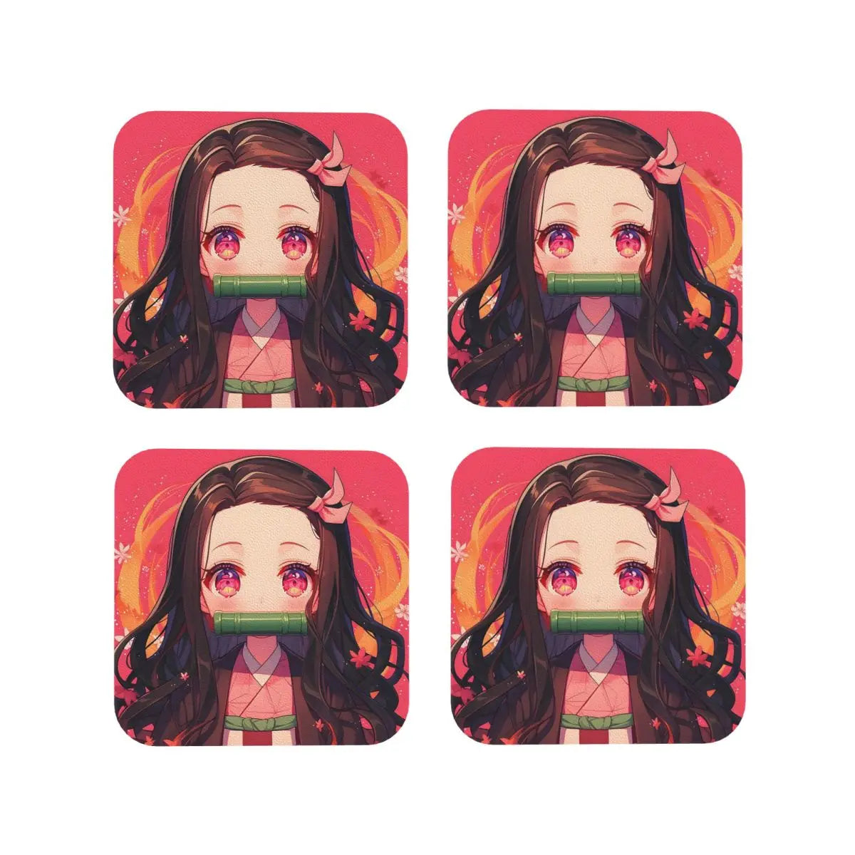 Nezuko Kimono Demon Slayer Kimetsu No Yaiba Anime Coasters Kitchen Placemats Insulation Cup Coffee Mats  Tableware Pads Set of 4