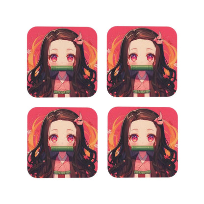 Nezuko Kimono Demon Slayer Kimetsu No Yaiba Anime Coasters Kitchen Placemats Insulation Cup Coffee Mats  Tableware Pads Set of 4