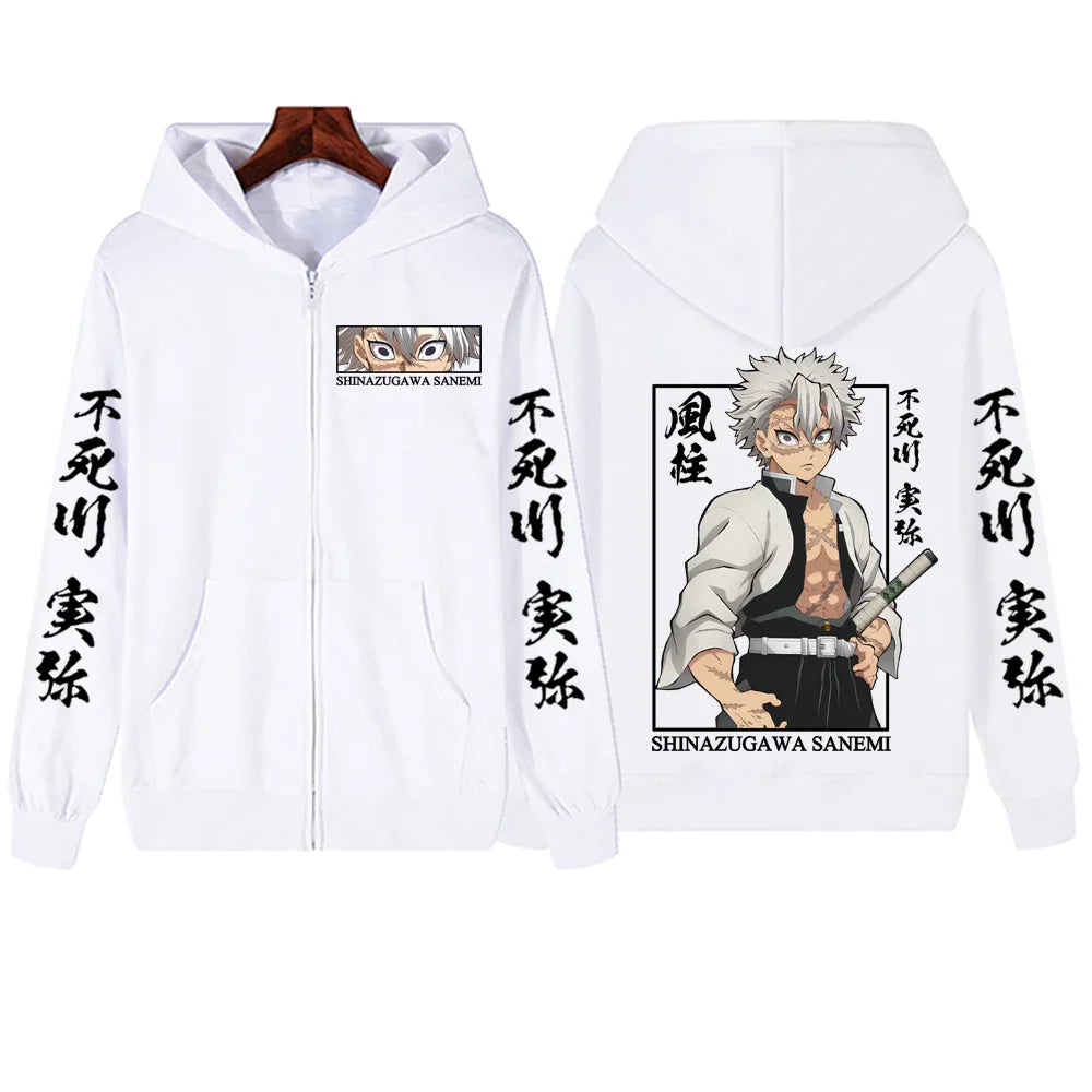 New Hot Anime Demon Slayer Shinazugawa Sanemi Zipper Hoodie Harajuku Pullover Tops Streetwear Sweatshirt