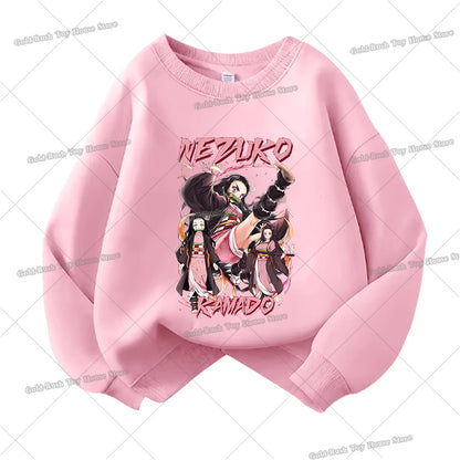 Demon Slayer Children Sweatshirt Kamado Nezuko Kochou Shinobu Autumn Sportswear for Girl Anime Tracksuit Cartoon Kids Pullovers