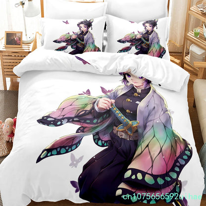 Kawaii Cartoon Demon Slayer Bedding Sets Duvet Cover Set With Pillowcase Twin Full Queen King Bedclothes Bed Linen Home Textiles