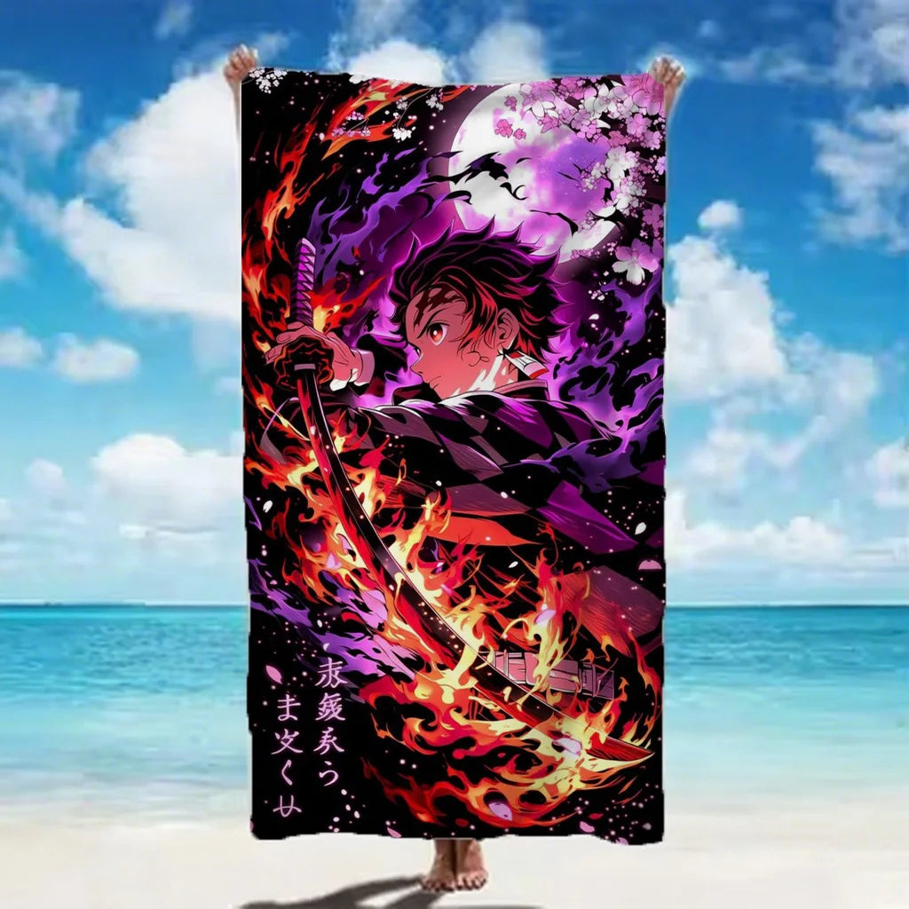 2026 Demon Slayer themed Beach Towel breathable soft cloth suitable for beach pool travel holiday and daily bathroom use