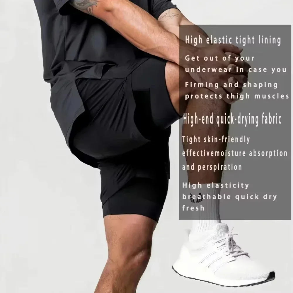 Akaza Men's 2-in-1 Shorts cotton blend fitness Gym pants Demon Slayer Japanese Anime Double Layer Quick-Drying Sports sweatpants