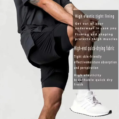 Akaza Men's 2-in-1 Shorts cotton blend fitness Gym pants Demon Slayer Japanese Anime Double Layer Quick-Drying Sports sweatpants