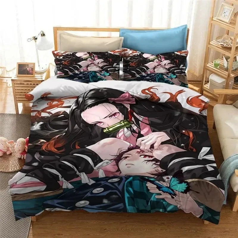3D Demon Slayer Bedding Set All Season Duvet Cover Set Bedspread Pillowcase King Queen Full Single Size Bed Linen Boys Teen Gift