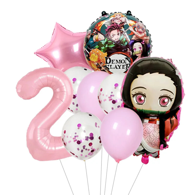 Demon Slayer Theme Tanjiro Kamado Theme Foil Balloons Set Latex Balloon Kids Birthday Party Decoration Number Balloon Globos
