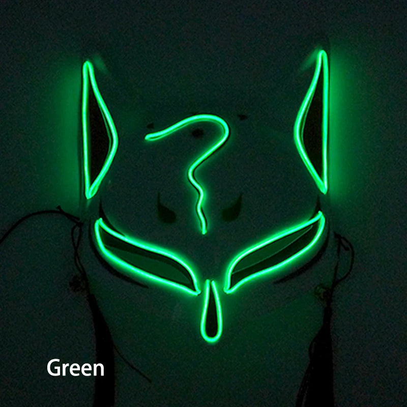 Glowing  Demon Slayer Mask Cosplay Japanese Cartoon Neon Light Samurai Mascara Luminous Led Fox Mask For Halloween Christmas