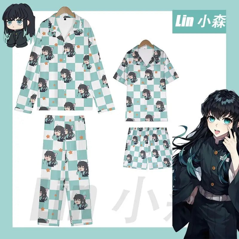Anime Cosplay Homewear Demon Slayer Agatsuma Zenitsu Cute Pajama Set Demon Girl Pink Pattern Nightwear Loungewear Holiday Gift