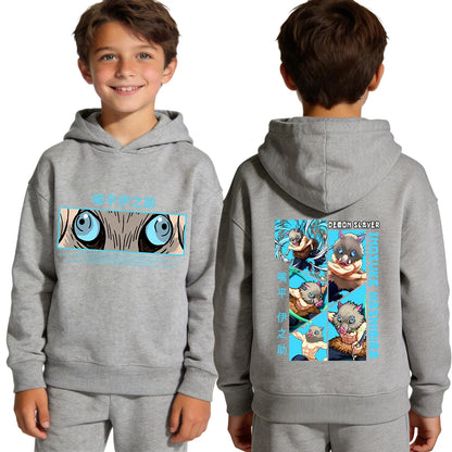 Demon Slayer Kimetsu no Yaiba Kids Hoodie Inosuke Hashibira Anime Print Boys Casual Sports Pullover Sweatshirt