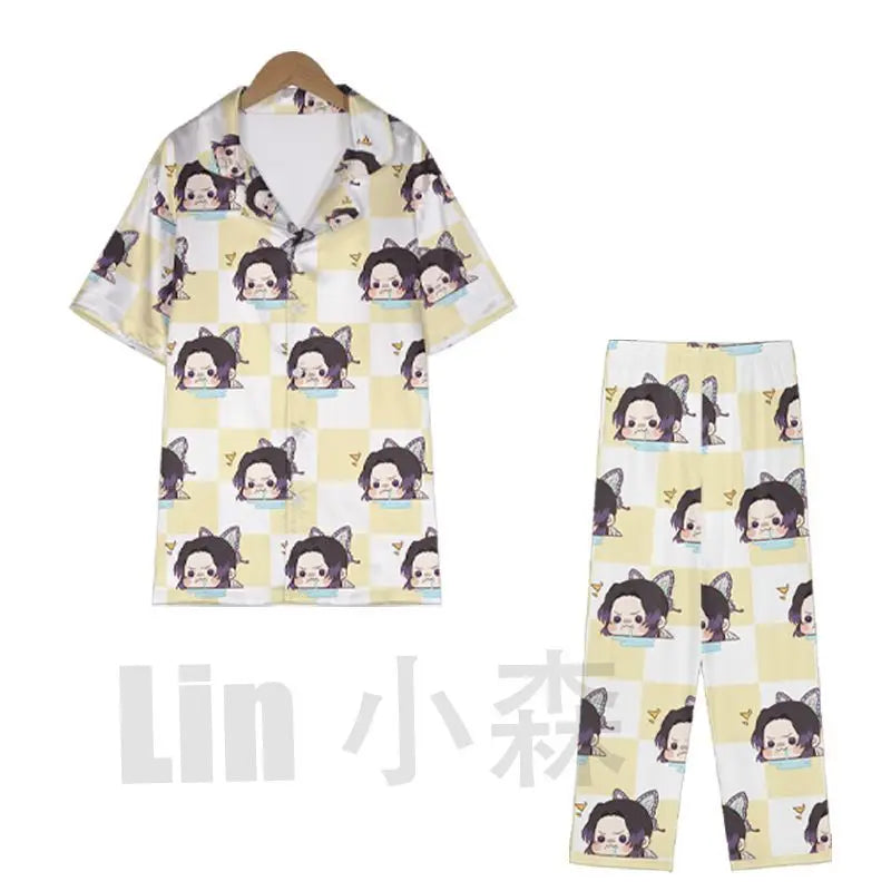 Anime Cosplay Homewear Demon Slayer Agatsuma Zenitsu Cute Pajama Set Demon Girl Pink Pattern Nightwear Loungewear Holiday Gift