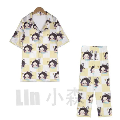Anime Cosplay Homewear Demon Slayer Agatsuma Zenitsu Cute Pajama Set Demon Girl Pink Pattern Nightwear Loungewear Holiday Gift