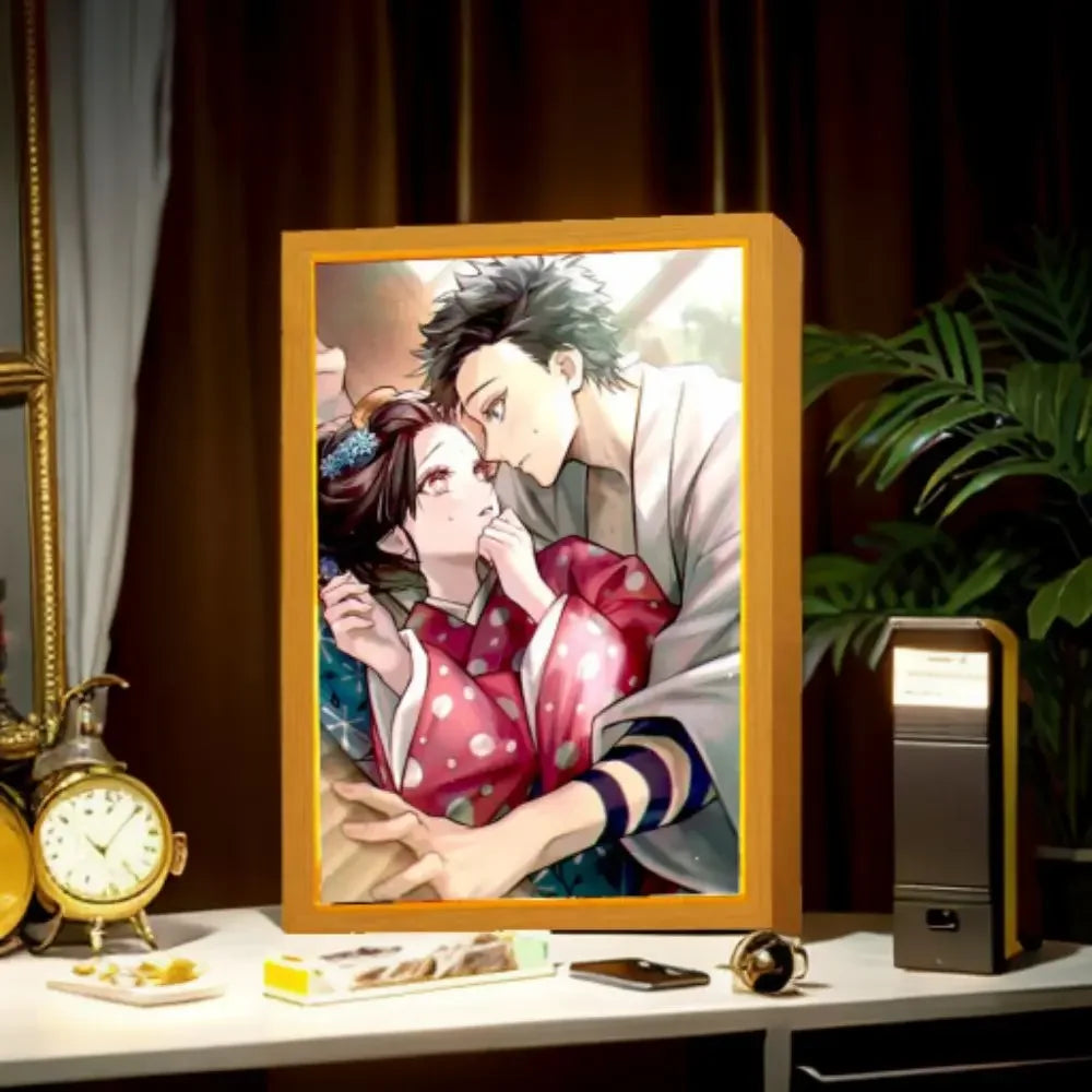 Anime Figure Light Painting Photo Frame USB Night Light Tanjirou Nezuko Zenitsu Action Led Lamps Bedroom Decor Chirstmas Gifts