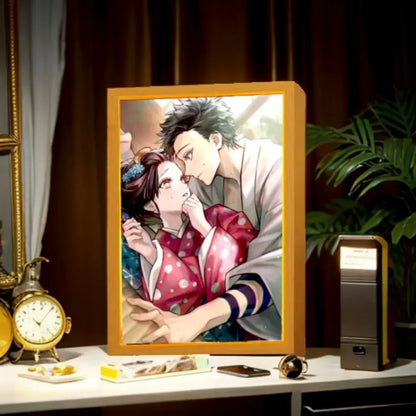 Anime Figure Light Painting Photo Frame USB Night Light Tanjirou Nezuko Zenitsu Action Led Lamps Bedroom Decor Chirstmas Gifts