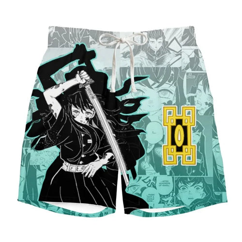 2026 Summer Demon Slayer Muichiro Tokito Board Shorts Pants Manga Style for Adults and Children Beach Shorts Casual Sports Wear