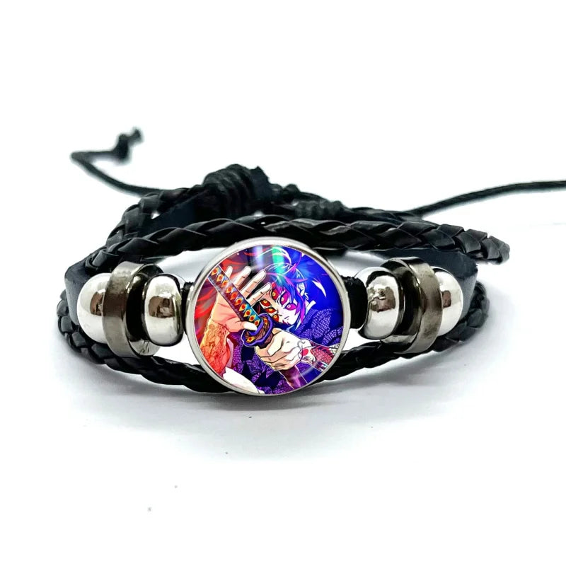 Kokushibo Anime Figure Leather Bracelets Cosplay Eyes Cartoon Horror Multilayer Braided Bracelets Bangles Handmade Jewelry Gifts