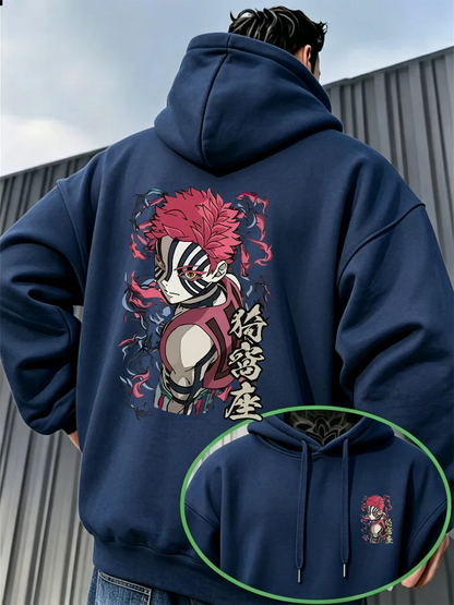 Bandai Demon Slayer Akaza Men's Hoodie High Quality Soft Thick Fleece Pullover Sweatshirt Warm Casual Autumn Winter Style