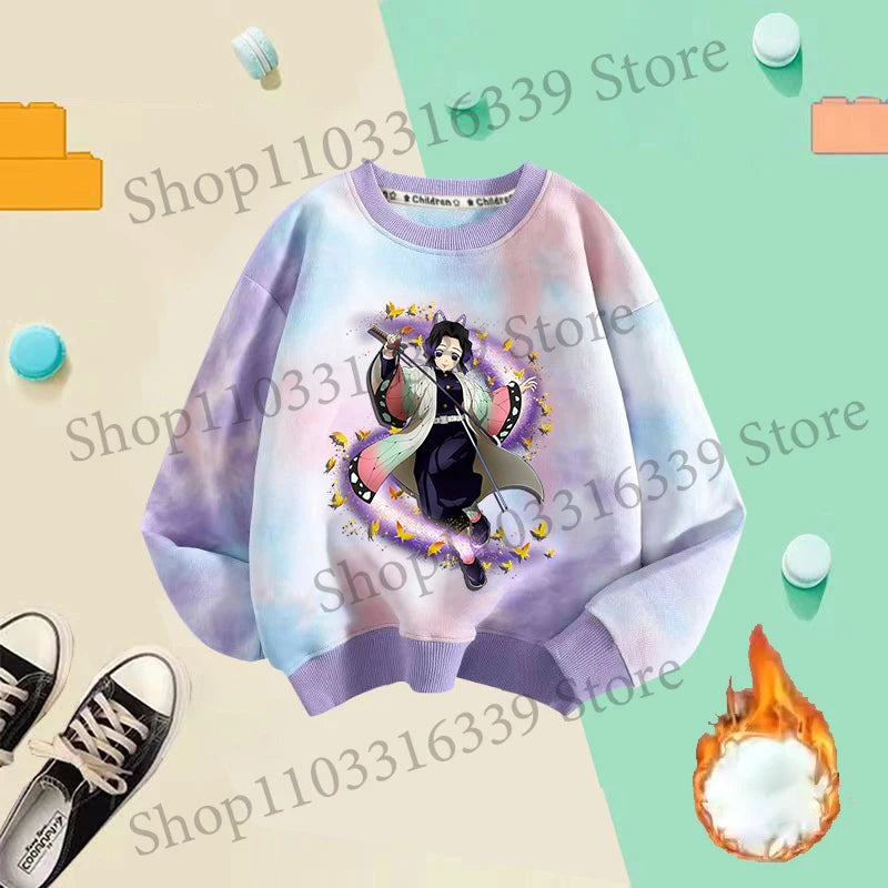 Demon Slayer Children Tie-dyed Sweatshirts Giyu Tomioka Nezuko Boy Girl Hoodie Anime Cute Pullover Fashion Tops Autumn Clothing