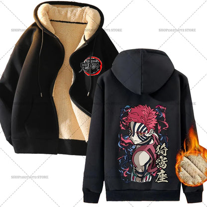 Fashion Clothes Anime Kimetsus No Yaibas Print Sweatshirt Men Women Demons Slayers Winter Loose Fleece Zipper Coat Hoodies Gift