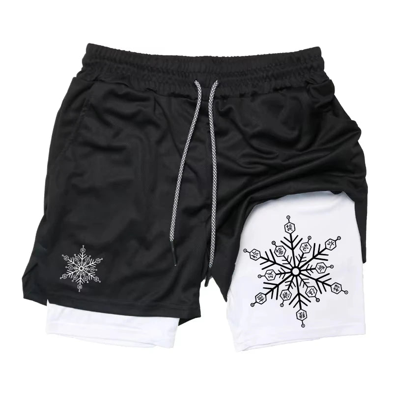 Akaza Men's 2-in-1 Shorts cotton blend fitness Gym pants Demon Slayer Japanese Anime Double Layer Quick-Drying Sports sweatpants