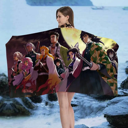 Anime D-DemonS Slayer Microfiber Blanket Quick Drying Beach Towels Oversized Printing Super Absorbent Pool Towel Blanket