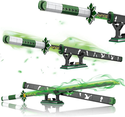 Demon Anime Sword Building Set, 39in Sanemi Sword Building Block with Scabbard and Stand, Anime Katana Sword Set Collectible