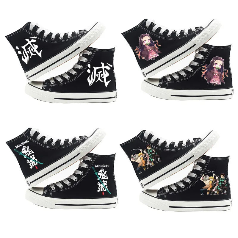 Anime Demon Slayer Canvas Shoes Casual Shoes High Top Sneaker Boys Girls Studebts Kawaii Hand-Painted Anime Shoes Birthday Gift