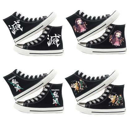 Anime Demon Slayer Canvas Shoes Casual Shoes High Top Sneaker Boys Girls Studebts Kawaii Hand-Painted Anime Shoes Birthday Gift