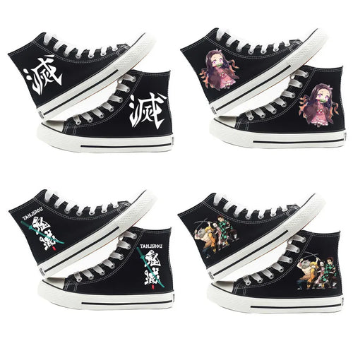 Anime Demon Slayer Canvas Shoes Casual Shoes High Top Sneaker Boys Girls Studebts Kawaii Hand-Painted Anime Shoes Birthday Gift