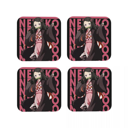 Nezuko Kimono Demon Slayer Kimetsu No Yaiba Anime Coasters Kitchen Placemats Insulation Cup Coffee Mats  Tableware Pads Set of 4