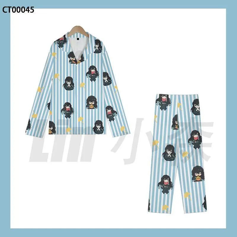 Anime Cosplay Homewear Demon Slayer Agatsuma Zenitsu Cute Pajama Set Demon Girl Pink Pattern Nightwear Loungewear Holiday Gift