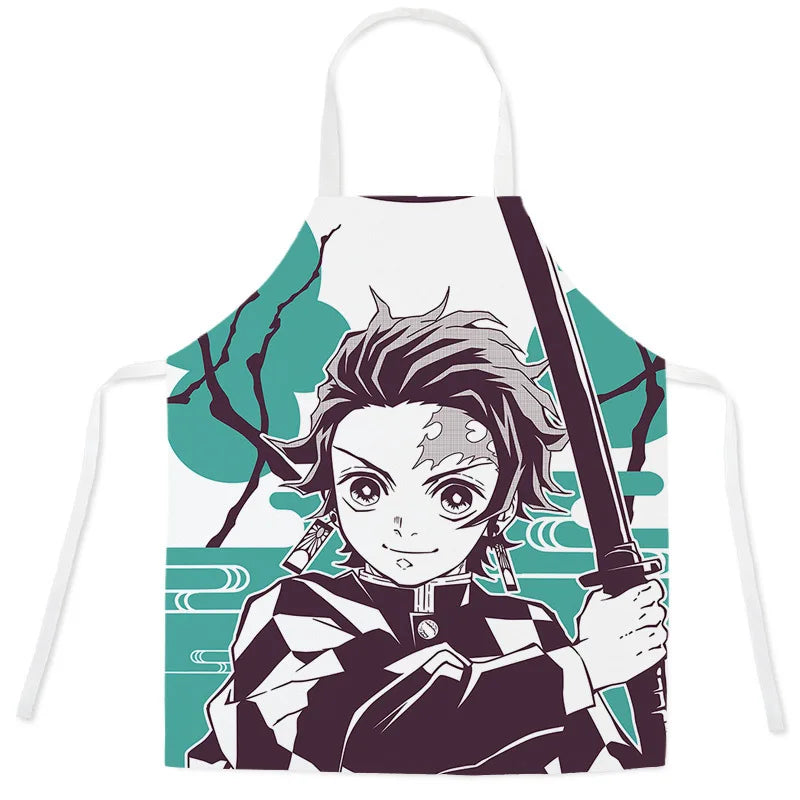 New Demon Slayer Apron Anime Cartoon Nezuko Tanjiro Linen Sleeveless Apron Kitchen Home Waist Studio Baking Studio Apron Gift
