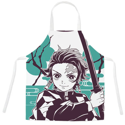 New Demon Slayer Apron Anime Cartoon Nezuko Tanjiro Linen Sleeveless Apron Kitchen Home Waist Studio Baking Studio Apron Gift