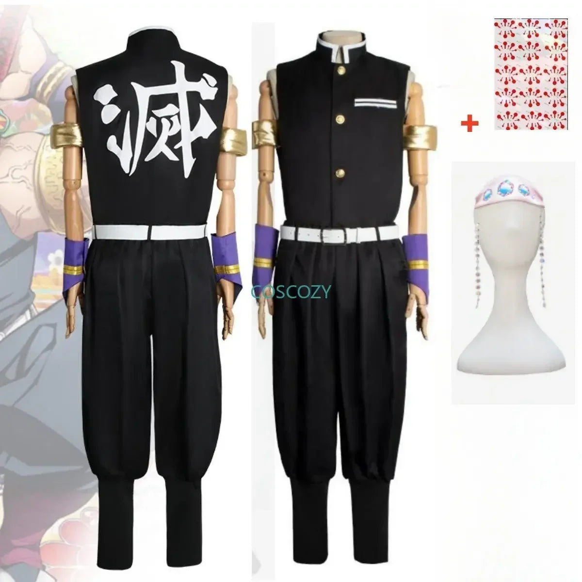Anime Uzui Tengen Cosplay Costume Demon Killer Team Uniform Men Adult Carnival Anime Clothes Wig Tattoo Stickers Cosplay Costume