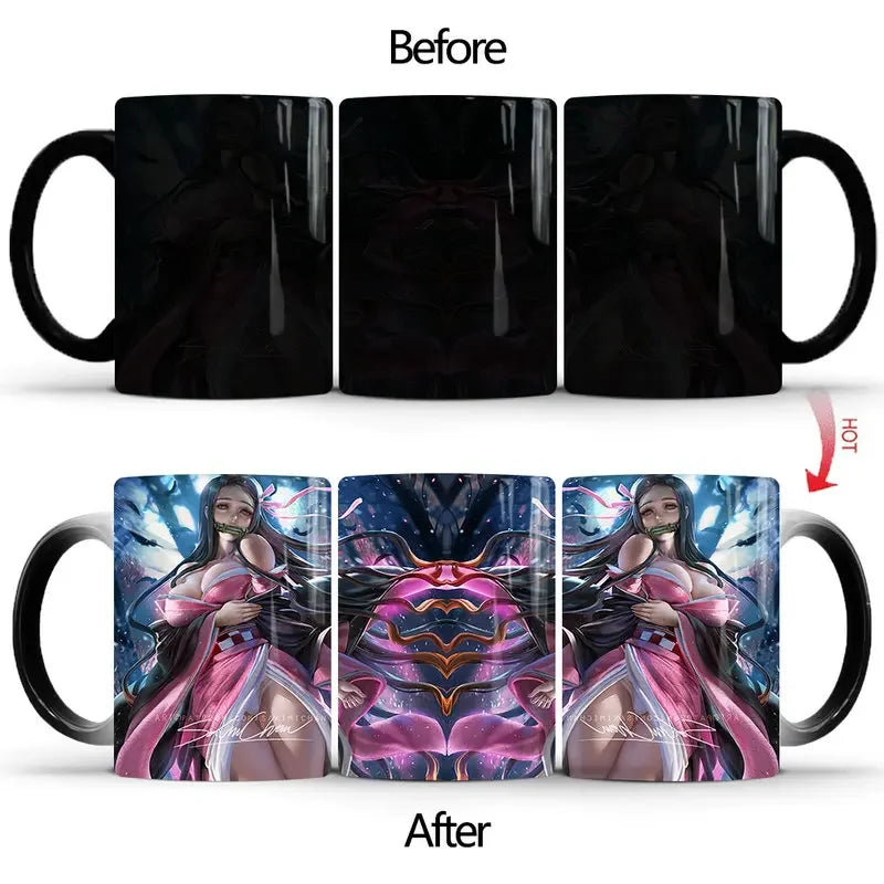 Demon Slayer Discoloration Mug Kimetsu No Yaiba Color Changing Cup Anime Ceramic Coffee Cup Heat Sensitive Milk Tea Mugs Novelty