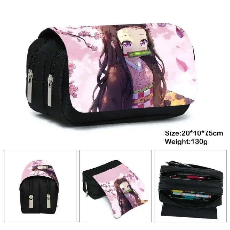 1PCS Demon Slayer  Anime Pen Bag Student Storage Bag Tanjirou Nezuko Zenitsu Giyuu Cartoon Pen Box Cute Boys Girls Pencil Case