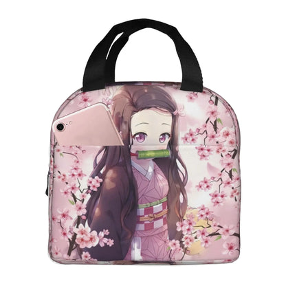Cherry Nezuko Demon Slayer  Insulated Lunch Bags for Camping Travel Blossoms Sakura Portable Cooler Thermal Bento Box Women Men