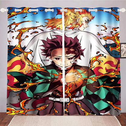 Cartoon D-Demon Slayer curtains for living room and bedroom decoration, high blackout curtains 2pcs, gift for boys and girls.
