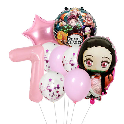 Demon Slayer Theme Tanjiro Kamado Theme Foil Balloons Set Latex Balloon Kids Birthday Party Decoration Number Balloon Globos