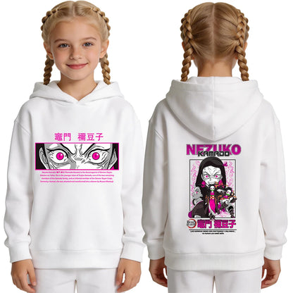 Demon Slayer Nezuko Anime Print Hoodie for Girls Casual Pullover Sweatshirt Soft Breathable Loose Fit Spring Fall Youth Top