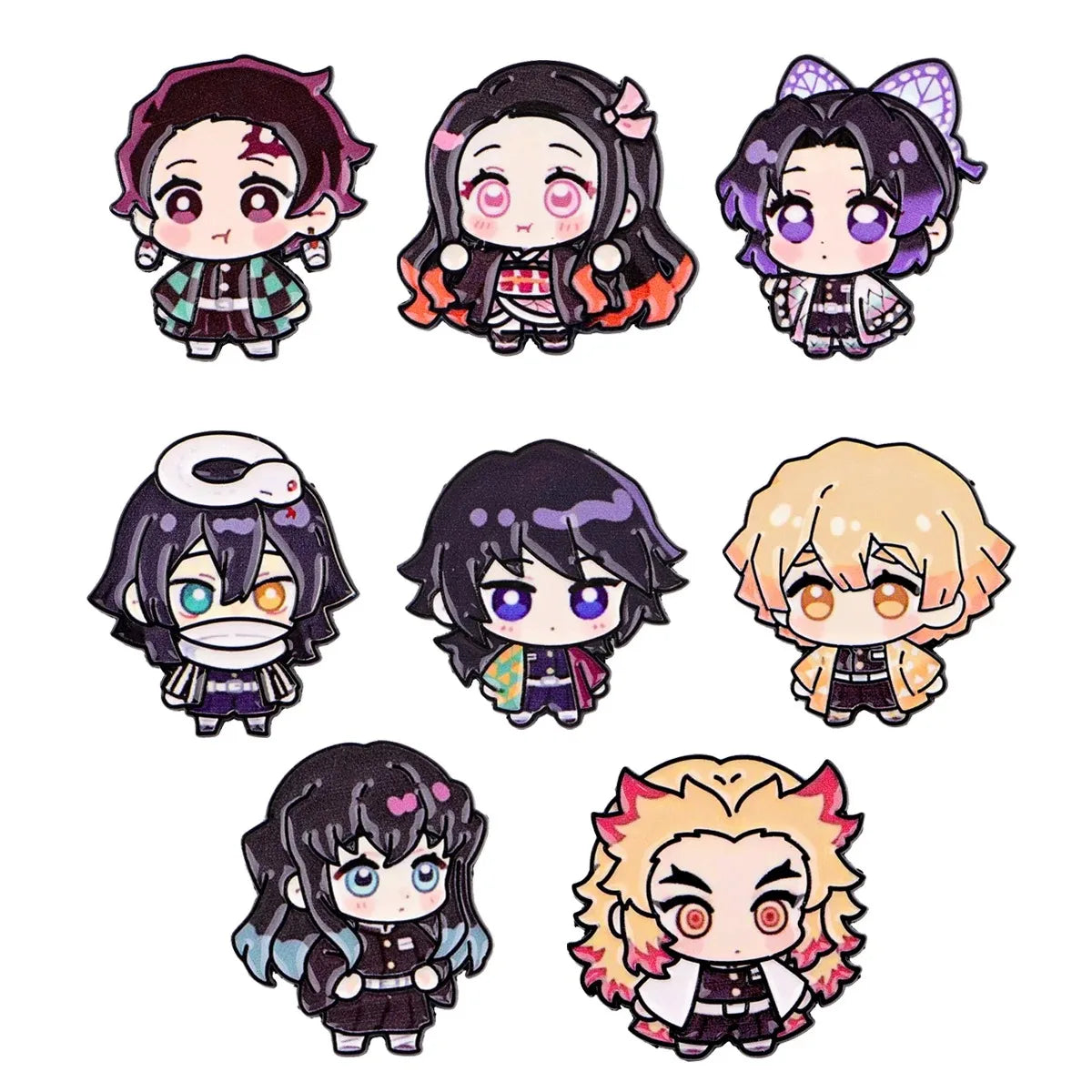 8Pcs Cute Demon Slayer Brooch Badge Anime Cosplay Chibi Character Tanjiro Nezuko Shinobu Giyuu Rengoku Enamel Lapel Pins Gift