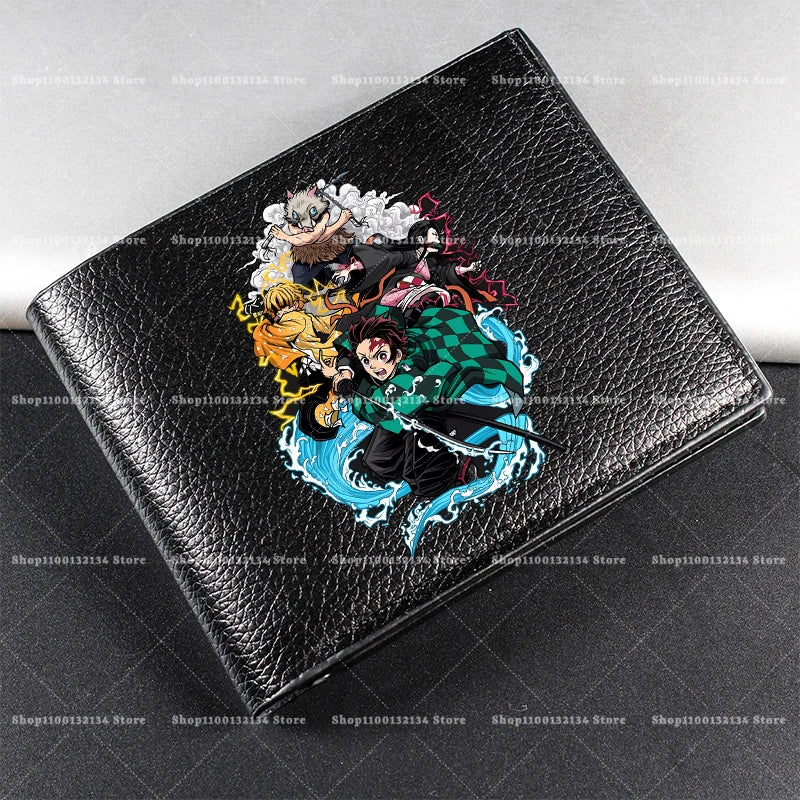 Demon Slayer Man Wallet Anime Print Short Wallets Portable Card Pack Fashion Zipper Coin Purse Adult Card Holder Male Money Bag
