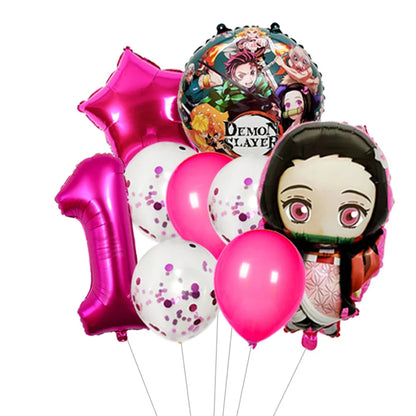 Demon Slayer Theme Tanjiro Kamado Theme Foil Balloons Set Latex Balloon Kids Birthday Party Decoration Number Balloon Globos