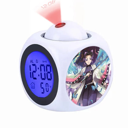 Demon Slayer Tanjiro Projection Alarm Clock Led Night Light Silent Non-Ticking Digital Time Display for Kids Bedroom