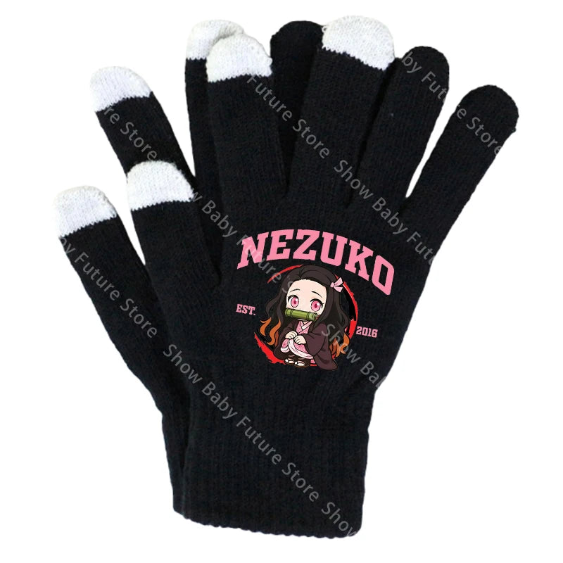 19CM Adult Gloves Demon Slayer Infinity Castle Boys Gloves Cartoon Tanjirou Screen Gloved Winter Anime Kids Birthday Cute Gifts