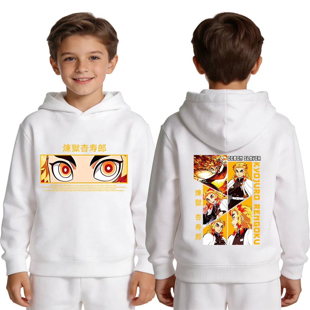 Kyojuro Rengoku Hoodie for Boys Anime Print Kimetsu no Yaiba Cosplay Sweatshirt Teen Kid Pullover Top