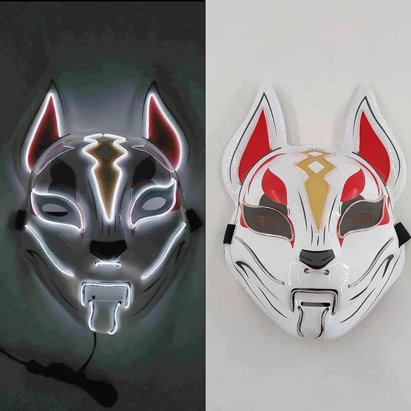 Glowing  Demon Slayer Mask Cosplay Japanese Cartoon Neon Light Samurai Mascara Luminous Led Fox Mask For Halloween Christmas